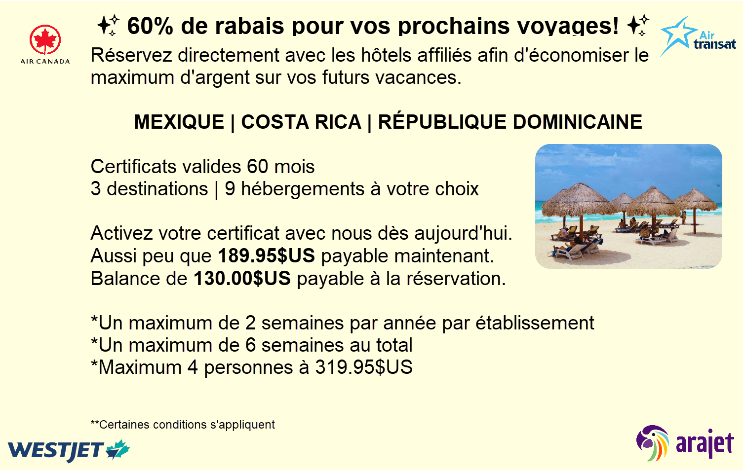 60% de rabais pour vos prochains voyages